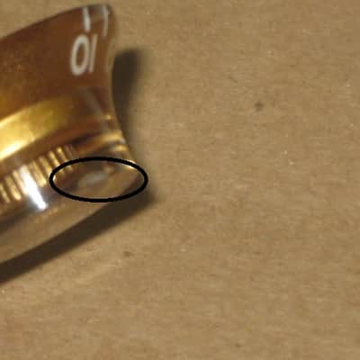 TWO very lightly used genuine Gibson Gold TOP HAT Knobs (ONLY 2 of the 4 knobs from PRHK-020 set are for sale) TOP Edge of ONE OF THE KNOBS has two very short very light nick image 20