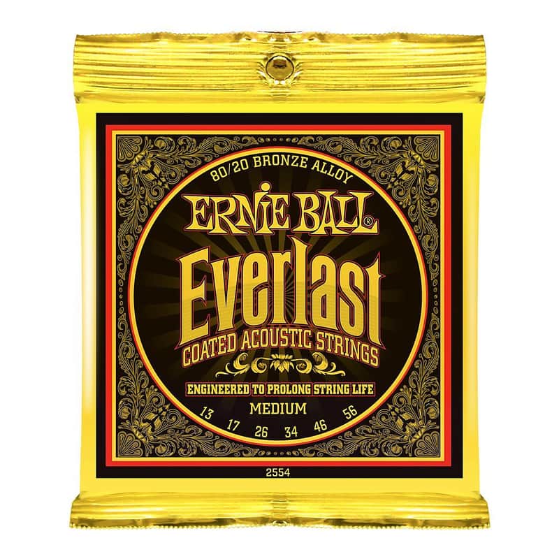 Ernie Ball 2554 Everlast 80/20 Bronze Medium Coated Acoustic Guitar Strings (13-56) image 1