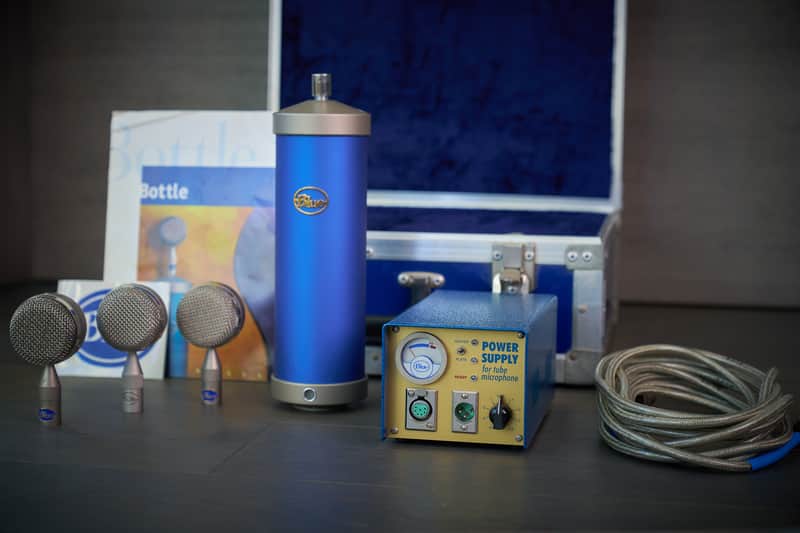 Rare Vintage Early Blue Bottle Tube Condenser Microphone Set image 1
