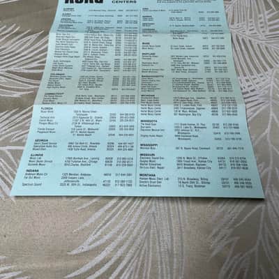 Vintage 1986 Original Korg MPK-130 Warranty Card and USA Authorized Service Centers Sheet image 4