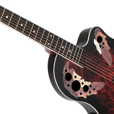 Glarry 41 inch Full-Size Cutaway Acoustic-Electric Guitar Grape Voice Hole Spruce Top Round Back 2020s - Sunset Red image 7