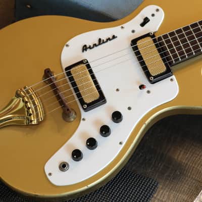 1966 Airline Model 7214 Amp-In-Case Electric Guitar Gold Blue + OHSC image 6