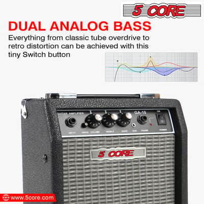 5 Core Guitar Amplifier 10 Watt Electric and Acoustic Amp for Practice with Inbuilt Speaker Aux Input Volume Bass Treble Control Amp GA 10 BLK image 6