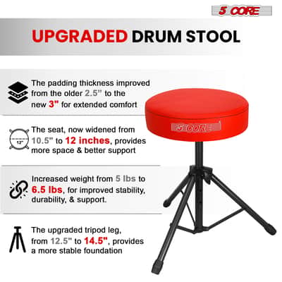 5 Core Drum Throne 3" Padded Seat Adjustable Drumming Chair for Practice and Performance image 8