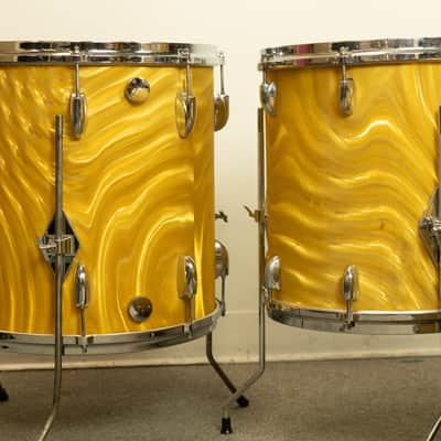 1960s Gretsch Gold Satin Flame "Double Bass" Drum Set image 4