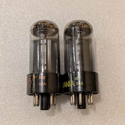 6V6GTA Sylvania NOS NIB Matched Pair Tubes Gray Glass Black Plate Silver Tops Top Halo Getter image 7