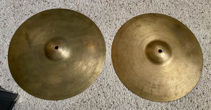1950's A. Zildjian 14" Small Stamp Hi-Hat Cymbals 708g/731g image 1