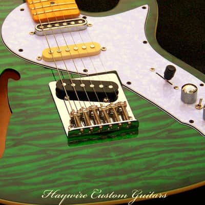 Nashville Thinline Telecaster-Tiger Stripe Green 7-Way Switching 22 Fret Maple Neck Leveled  Crowned and Polished Frets+Grover Locking Tuners+ Full Setup! image 8