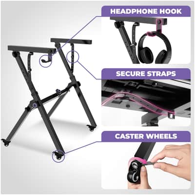 Liquid Stands Foldable Piano Keyboard Stand and Bench Set, Caster wheels - Portable Heavy Duty Digital Piano Stand for 54-88 Key Electric Piano, Adjustable Piano Bench image 4