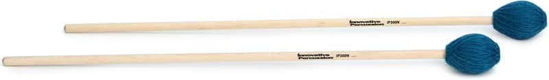 Innovative Percussion IP300N Medium-hard Marimba Mallets - Teal Yarn - Natural Birch (2-pack) Bundle image 1