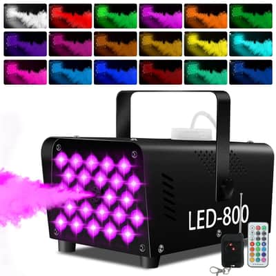 Fog Machine 24 Colorful Led Lights & 4 Strobe Effects - Smoke 800W 2000Cfm With 1 Wired Receiver And 2 Wireless Remote Controls Perfect For Halloween Party Wedding Dj Stage Club image 1