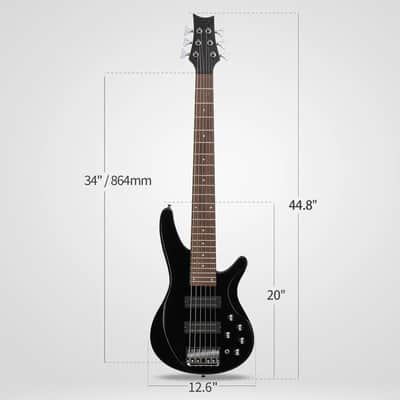 44" Right Handed Electric Bass Guitar Basswood Fingerboard Black image 2