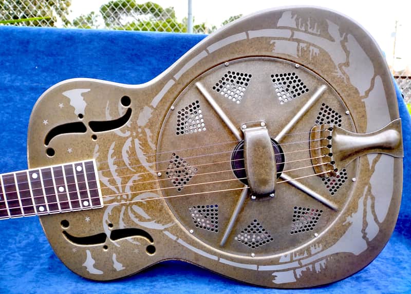 National Reso-Phonic Weathered Steel Style O 14 Fret 2023, Slotted Maple Headstock image 1