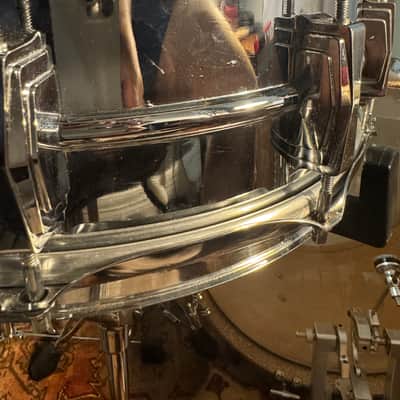 Ludwig No. 400 Supraphonic 5x14" 10-Lug Aluminum Snare Drum with Pointed Blue/Olive Badge 1969 - 1979 Chrome-Plated image 15