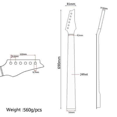 Ib Style Electric Guitar Neck, 25.5 Inch Maple Wood with Rosewood Fingerboard, 24 Frets, Natural Wood Finish, Right-Handed Replacement Parts image 2