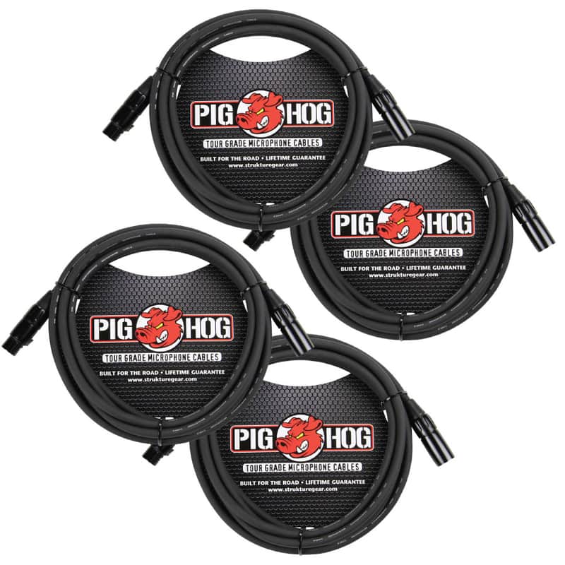 4 Pack Pig Hog PHM10 High Performance 8mm XLR Microphone Cable, 10 feet image 1