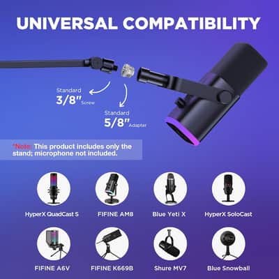 Low Profile Mic Arm, 360Â° Rotatable Microphone Arm Stand Foldable Desk Mic Boom Arm With 3/8" To 5/8" Adapter For Fifine Am8 K669B Quadcast Solocast At2020 And Other Mics image 6