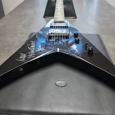 Dean Dave Mustaine Signature Flying King V VMNT Artist Owned, Signed and Tour Stage Played By Dave! USA Custom Shop Black Megadeth Terminated Graphic Artwork - Post Malone GQ Interest Pre-Gibson era image 23