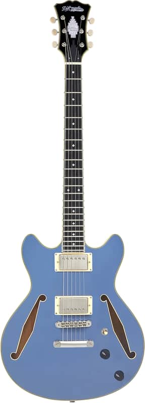 D'Angelico Excel Mini DC Tour Semi-hollowbody Electric Guitar - Slate Blue image 1