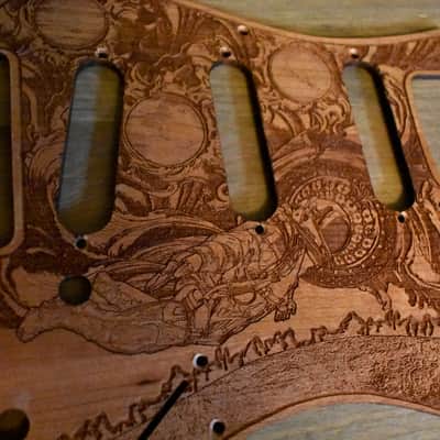 Handcrafted Cherrywood Pickguard for Fender Stratocaster HSS/SSS – Laser-Engraved Unique Design image 5