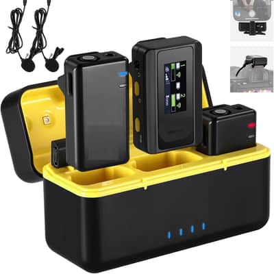 Wireless Lavalier Microphone System with Charging Case, 2 Mic Clips, 1 Click Noise Canceling, 4GB Storage, 9H Playtime, Lavalier Lapel Mic Compatible with iPhone/Android/PC/Camera/iPad image 1