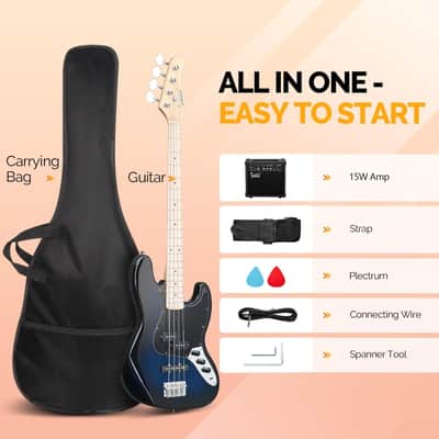 Glarry GJazz Electric Bass Guitar /20W Amplifier - Blue image 4