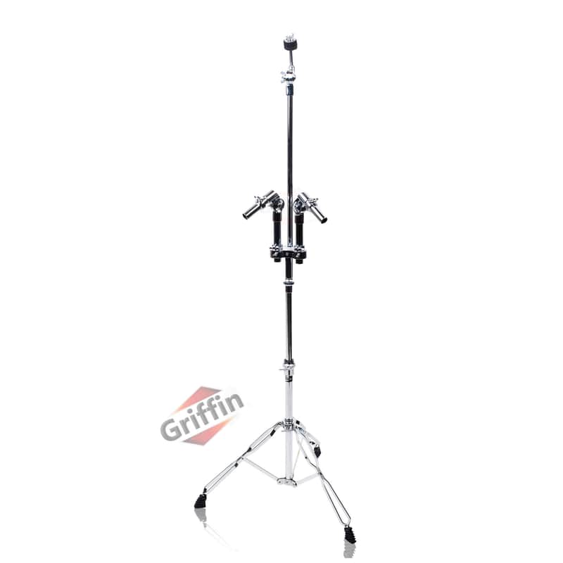 Griffin Double Tom Drum Stand with Cymbal Arm - Percussion Set Hardware with Dual Drum Mounts Medium Duty Tom Holder with Double Braced Tripod Legs image 1