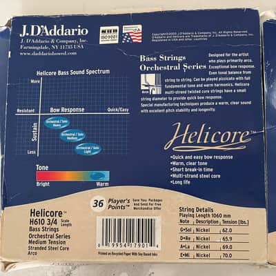 D'Addario Helicore H610 3/4 Scale Medium Tension Arco Bass Orchestral Strings image 2
