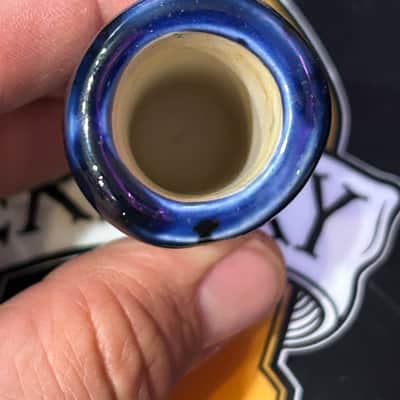 Guitar Slide- Blue Iridescent Glass, Porcelain/Bone China Handle Grip image 3
