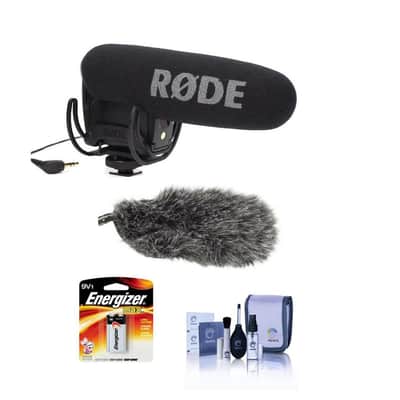 Rode Rode Microphones VideoMic Pro R Cardioid CondenserMic with Rycote Lyre Shock Mount for DSLR Cameras - Bundle with Rode DeadCat VMPR Artificial Fur Wind Shield, Cleaning Kit, 9V MAX Alkaline Battery image 1