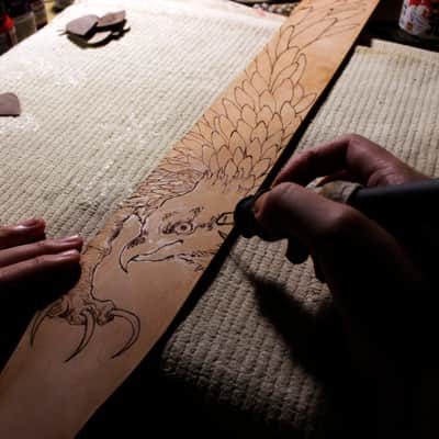 burnyblack custom guitar strap leather - osprey yellow image 2