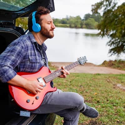 Journey Instruments OE990CB Solid Poplar Flamed Maple Top Overhead 6-String Electric Travel Guitar w/Gig Bag image 15