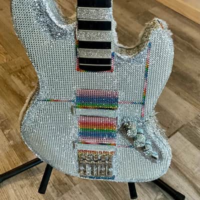 4-String Bass Guitar - Pastel Rainbow & Silver Sparkle image 2
