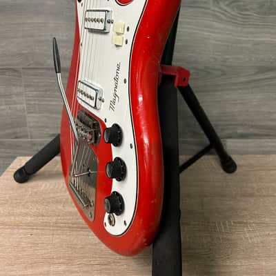 1965 Magnatone Tornado X-15 Red Sparkle Electric Guitar with Hard Case #2687 image 7