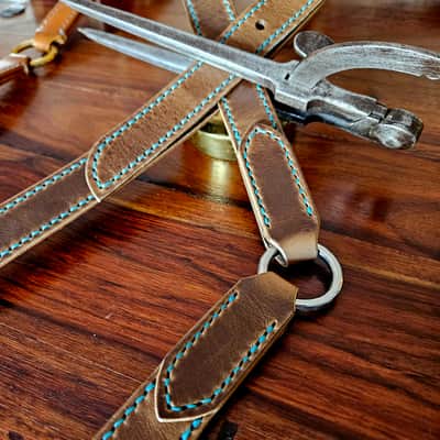 "Frodo" - Elegant hand stitched leather guitar strap with decorative ring image 20