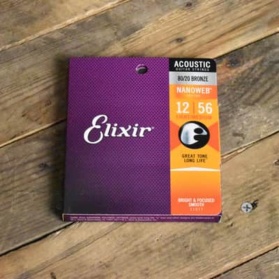 Elixir 11077 Nanoweb Coated 80/20 Bronze Acoustic Guitar Strings Light Medium 12-56 image 1