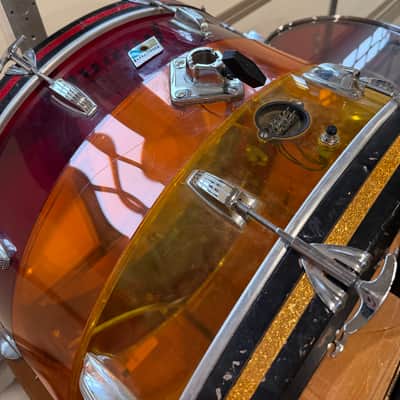Vintage 1970s Ludwig Vistalite Tequila Sunrise 5-Piece Drum Kit w/ Matching Snare, Blue & Olive Badges, Cases, Tivoli Lighting System image 2