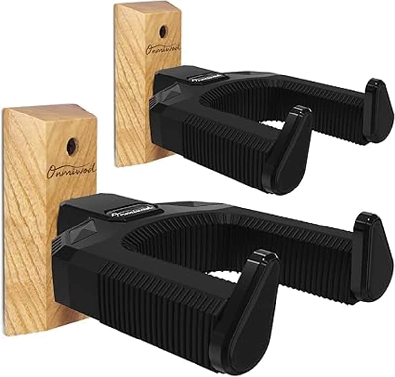 Guitar Wall Mount 2 Pack, Auto Lock Guitar Hanger Ash Hardwood, Guitar Wall Hangers, Guitar Holder Hook Wall Stand for Classical, Acoustic, Electric Guitar, Bass, Ukulele, Gift image 1