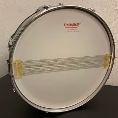 Ludwig No. 404 Acrolite 5x14" 8-Lug Aluminum Snare Drum with Pointed Blue/Olive Badge 1969 - 1979 - Matte Aluminum image 11