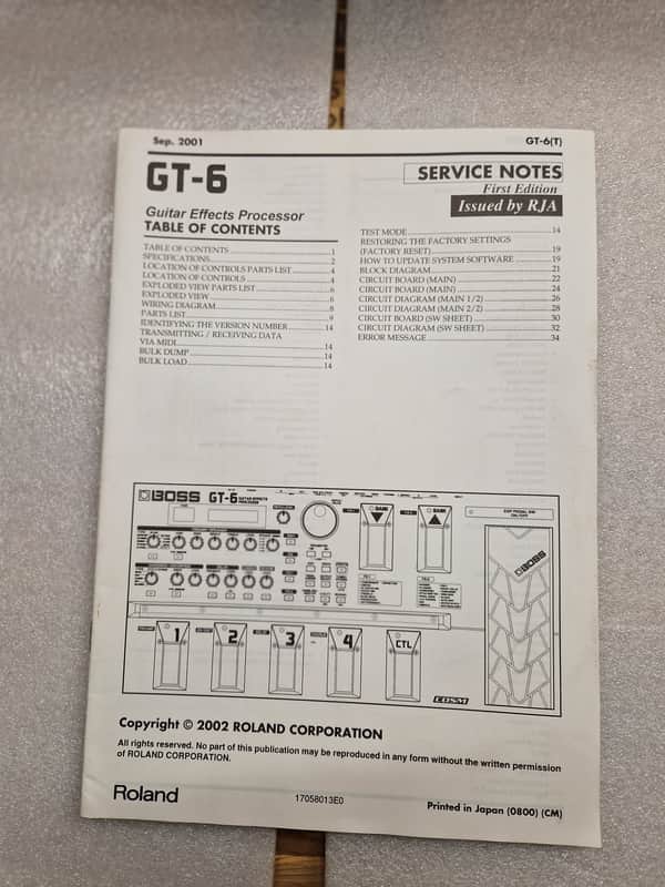 Roland GT-6 Service Notes Service Manual image 1