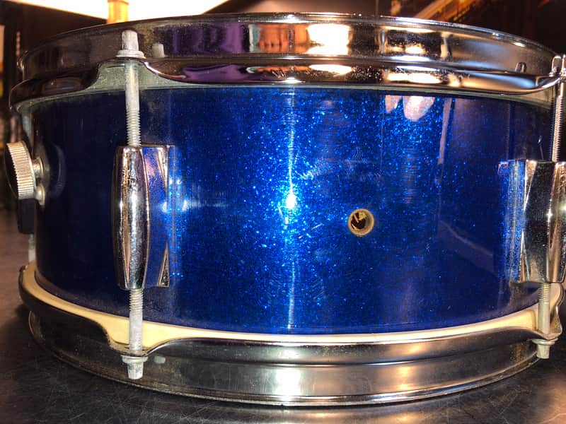 Beautiful Japanese  Snare Drum Unbranded  Stencil  1970s - Blue Sparkle image 1