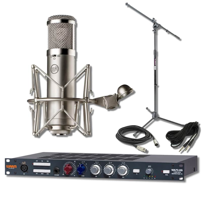 Warm Audio WA73-EQ Microphone Preamp & EQ with Warm Audio WA-47JR Large-Diaphragm FET Condenser Microphone, On-Stage MS7701B Microphone Stand, 25' Instrument and XLR Cables image 1