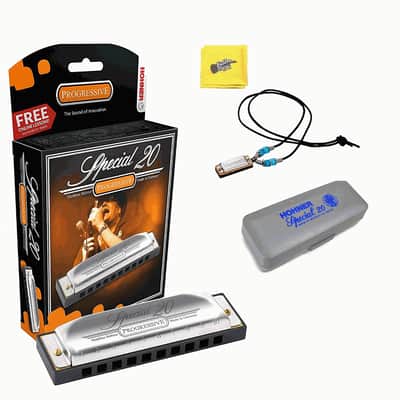 Hohner Special 20 Progressive A with Mini Harmonica Necklace and Polish Cloth image 1