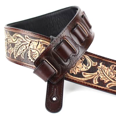 Walker And Williams KH-02-BRN Umber Brown Carving Leather Top W/ Tooled Floral Vine & Western Ends image 4