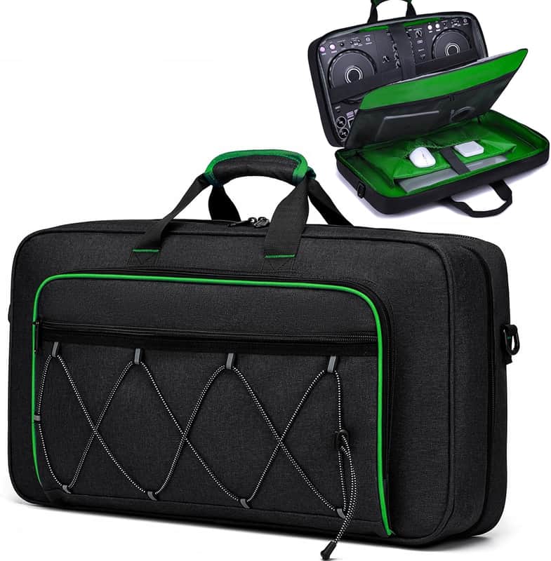 DJ Bag Padded DJ Controller Crossbody Bag with 4 Pockets, for 15.6 Inch Laptop, Cables, DJ Mixer Case with Adjustable Shoulder Strap for DJ Equipment image 1