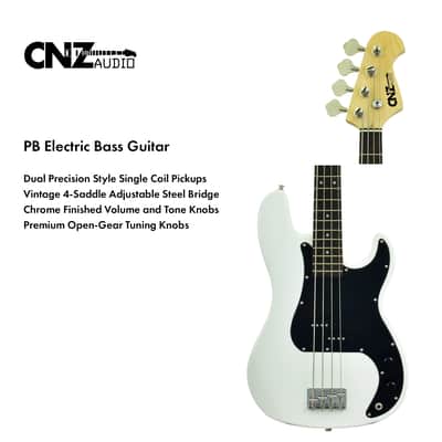 CNZ Audio PB Electric Bass Guitar - White Finish, Maple Neck Bild 7