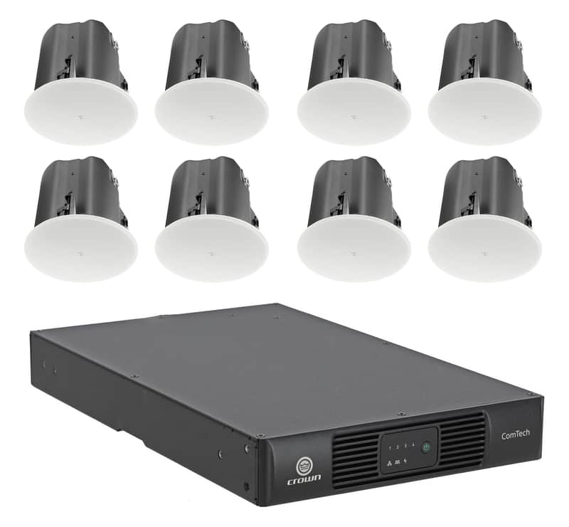 (8) JBL Control 418C/T 8" Commercial 70v Ceiling Speakers+4-Ch. Crown Amplifier