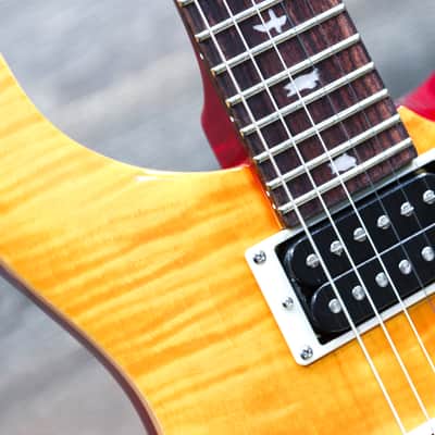 PRS SE Custom 24 Santana Yellow Flame Maple Veneer Top Electric Guitar w/Bag image 9