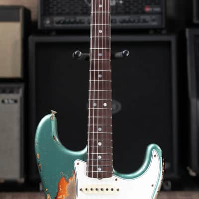 Fender Custom Shop 1965 Stratocaster Super Heavy Relic Electric Guitar - Super Faded Aged Sherwood Green Metallic over 3-Color Sunburst with Hardshell Case image 4