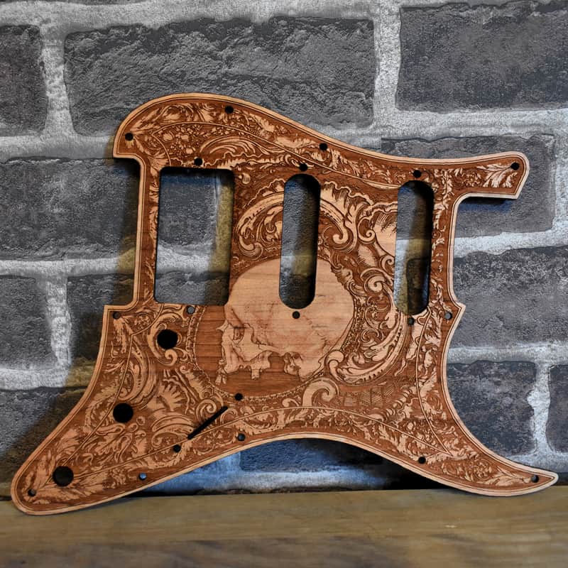 Handcrafted Cherrywood Pickguard for Fender Stratocaster HSS/SSS – Laser-Engraved Unique Design image 1